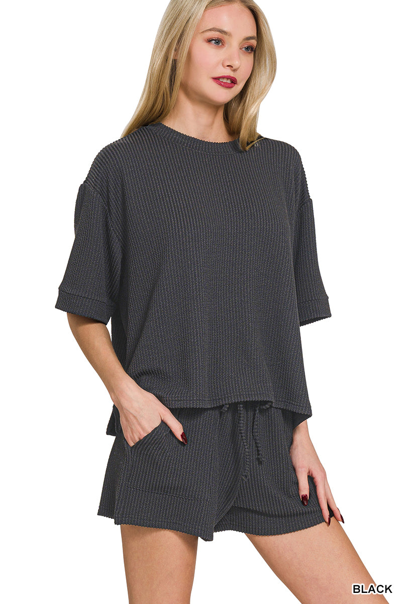 Ribbed Short Sleeve Zenana Set