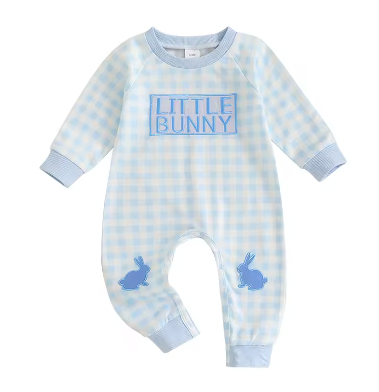 Blue Plaid Embroidered Little Bunny Jumper