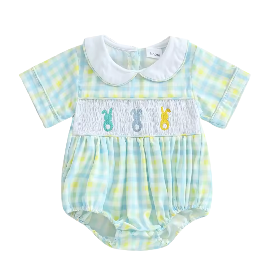 Pastel Embroidered Smocked Bunny Romper