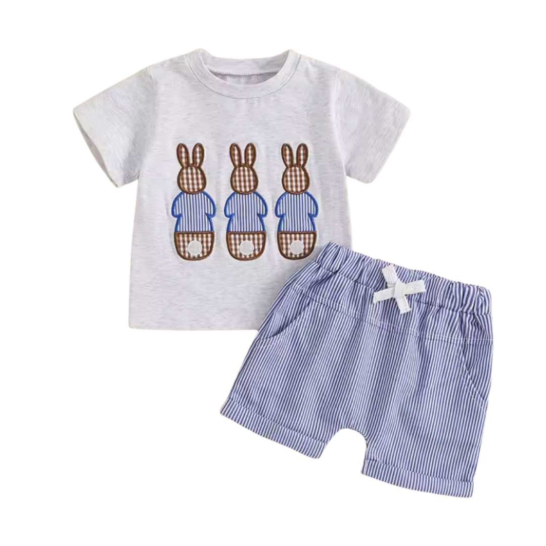 Embroidered Brown Bunny Short Set