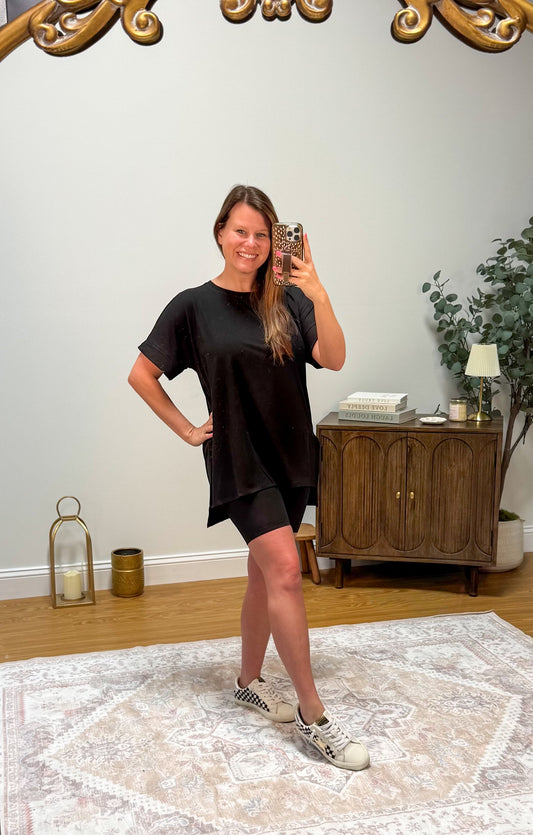 Round Neck Biker Short Set Zenana