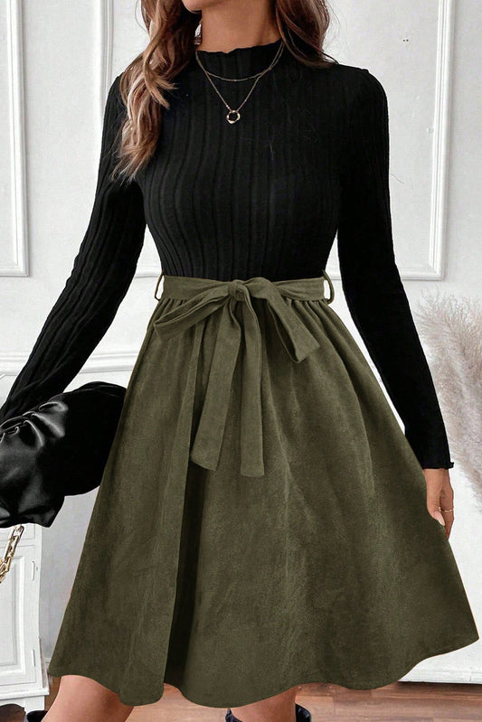 Black Ribbed Flare Dress RTS