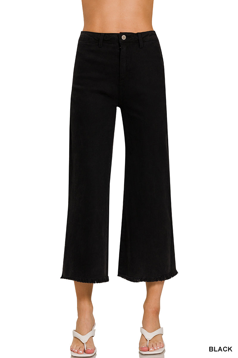 Cropped Frayed Hem Straight Jeans Zenana