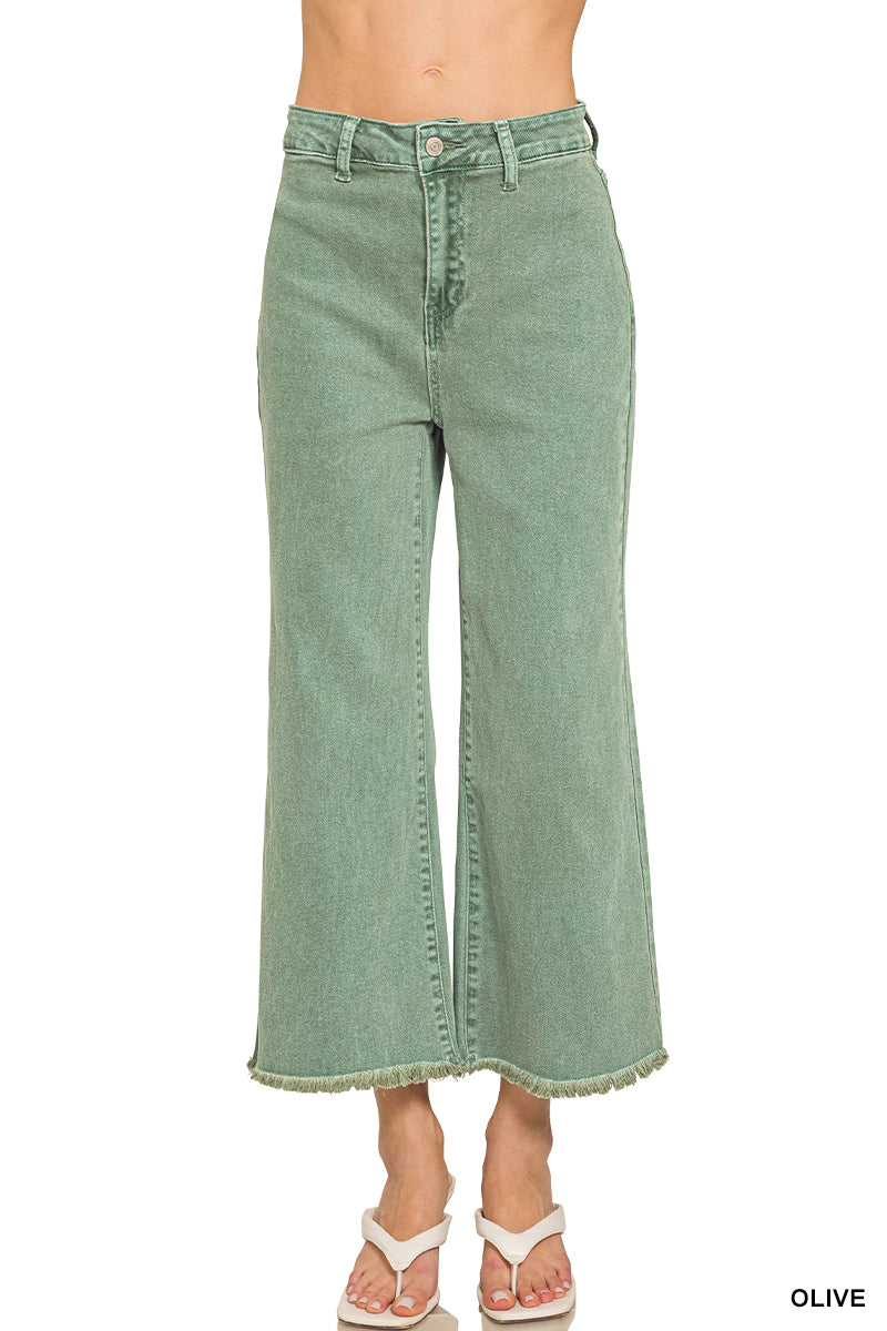 Cropped Frayed Hem Straight Jeans Zenana