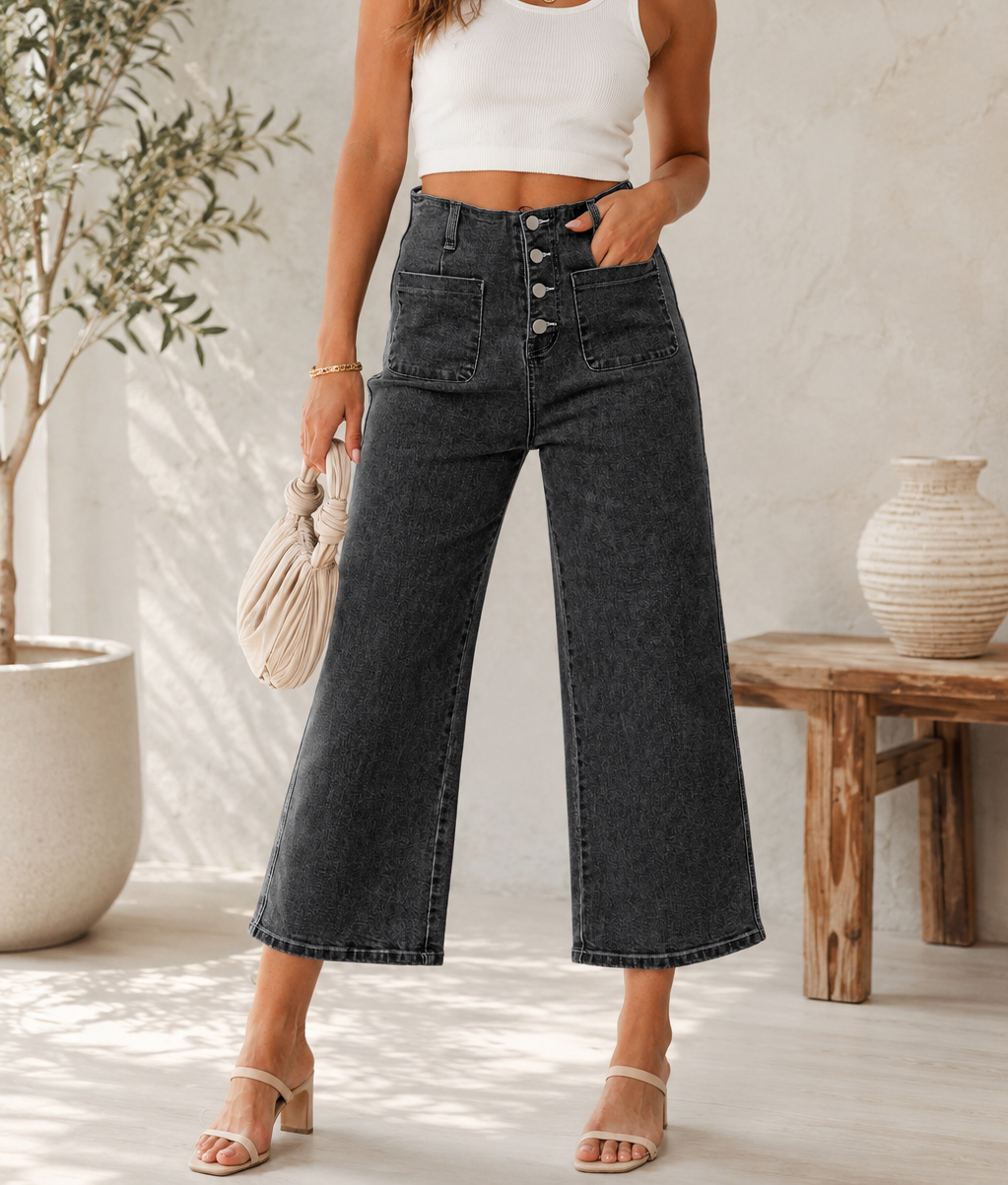 Gray High Waist Cropped Jeans