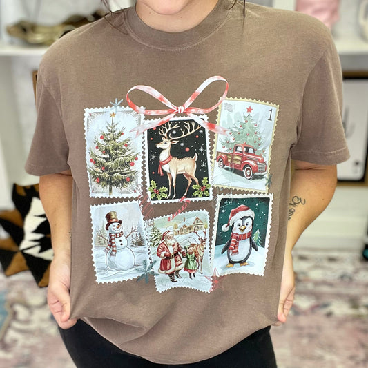 Vintage Christmas Stamps Graphic Tee D-1071