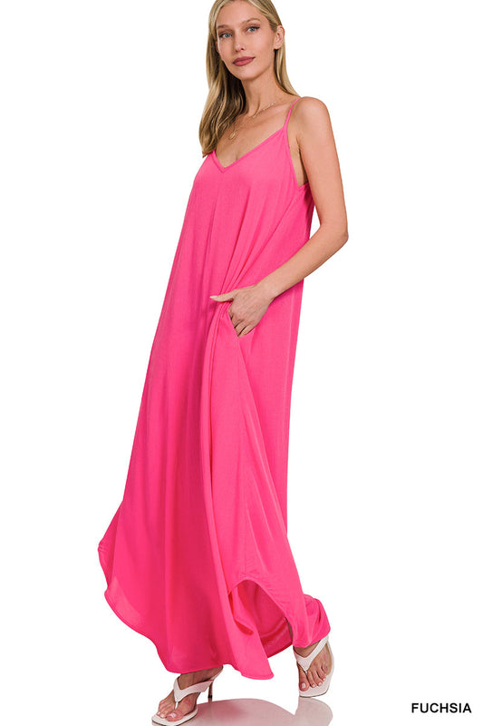 Woven Crinkle Cami Maxi Dress Zenana