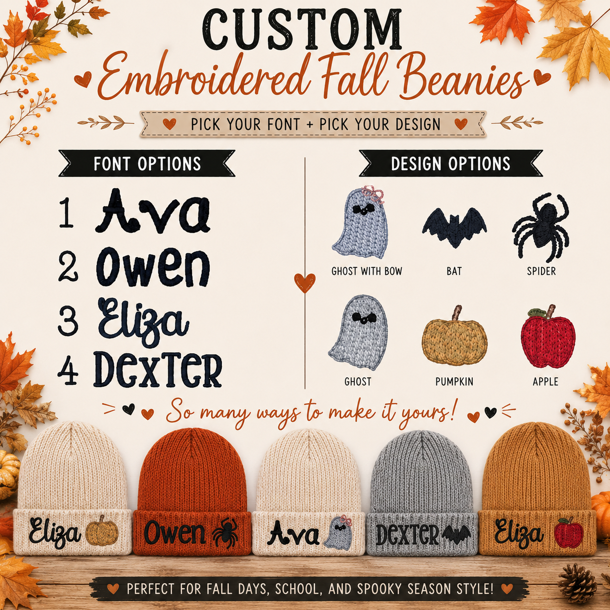 Preorder: Fully Customizable Embroidered Fall Beanies
