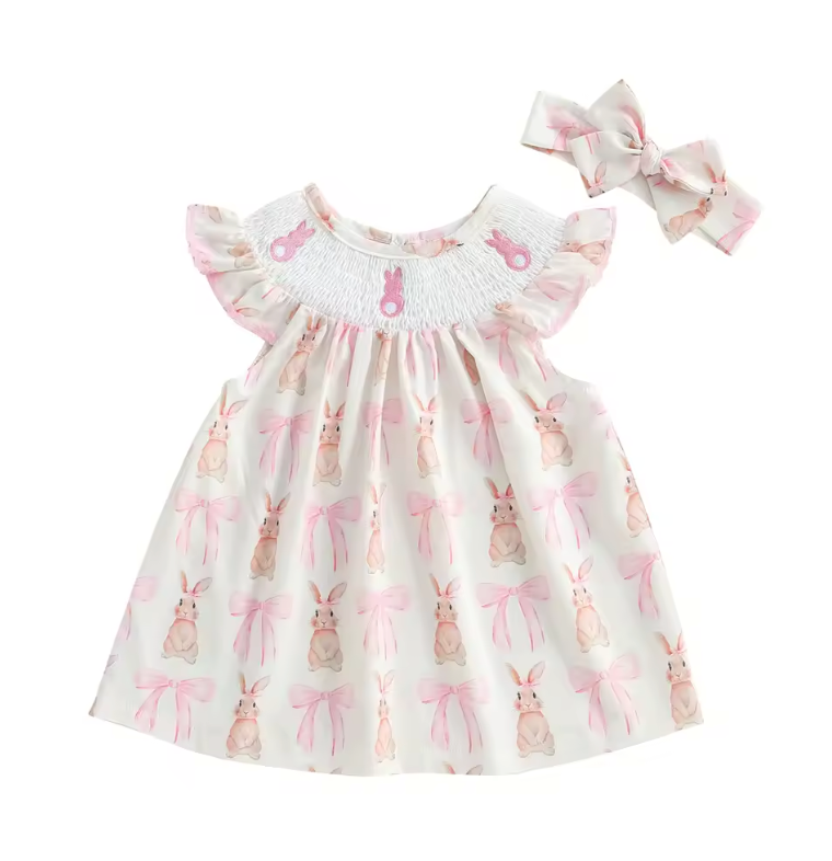 Pink Bow Bunny Easter Dress