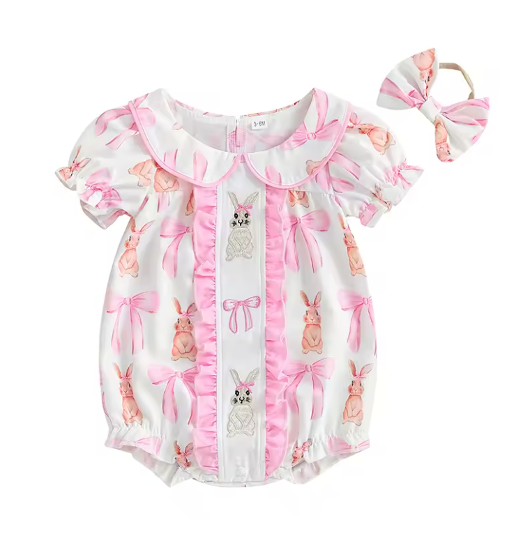 Pink Smocked Bunny Bow Romper