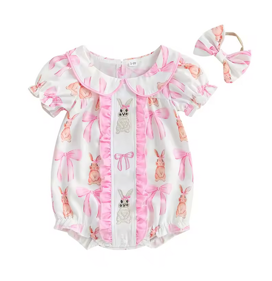 Pink Smocked Bunny Bow Romper