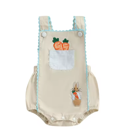 Embroidered Carrot Bunny Suspender Romper
