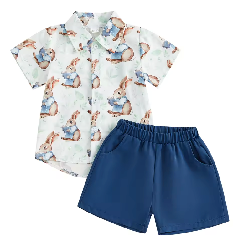 Reading Bunny Collared Short Set