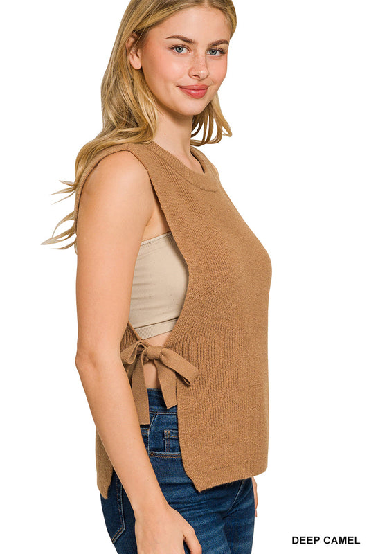 Side Tie Sweater Vest Zenana
