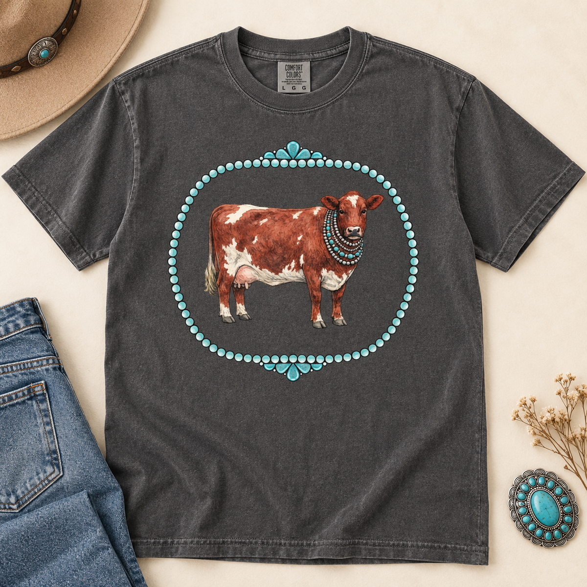 Turquoise Cow Tee