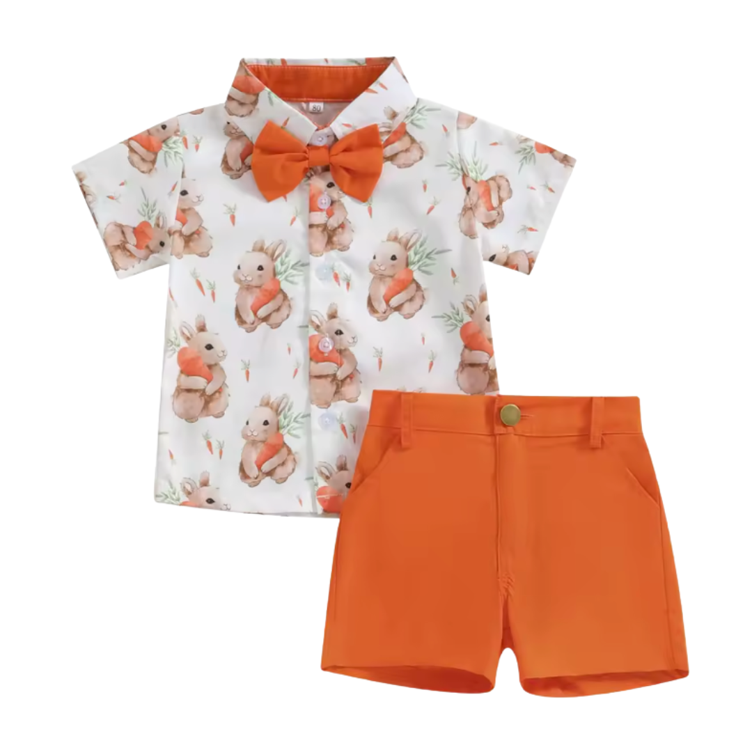 Orange Bow Tie Bunny Short Set